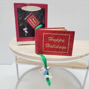 1995 Hallmark Christmas Keepsake Ornament Happy Holiday Photo Holder w A Mouse